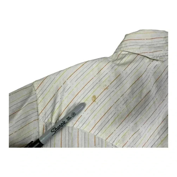 Express Rider Pearl Snap Shirt Mens Western Button Up Striped White Blue Size M - Picture 9 of 12